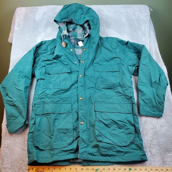 VTG Woolrich Chore Jacket Womens Large Wool Lined‎ Green Hooded Barn Field Coat - Picture 1 of 7